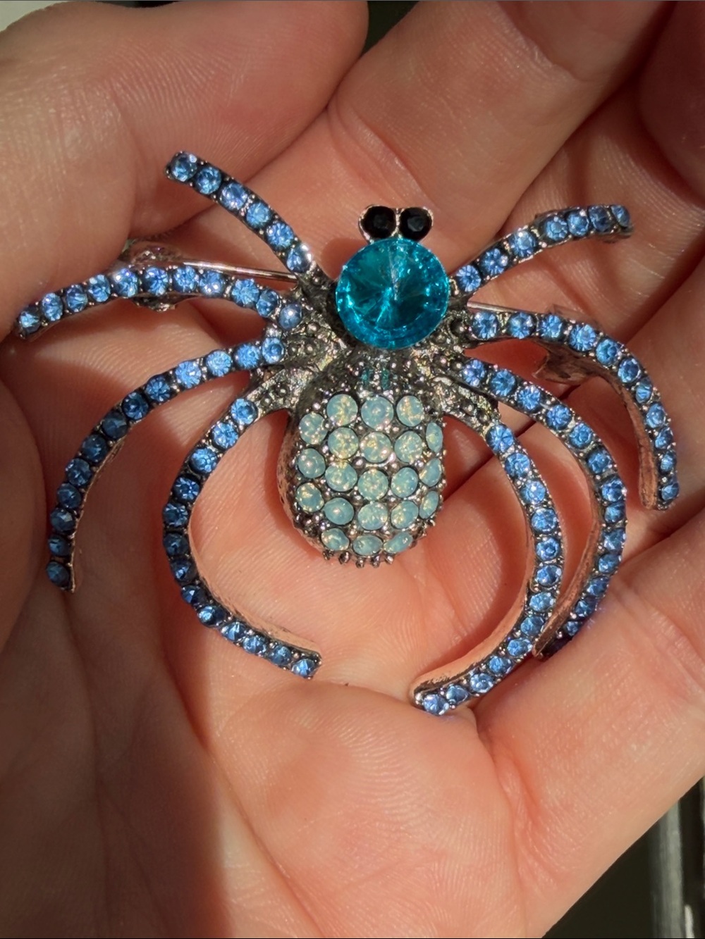 Blue Crystal Spider Brooch - Women's Jewelry